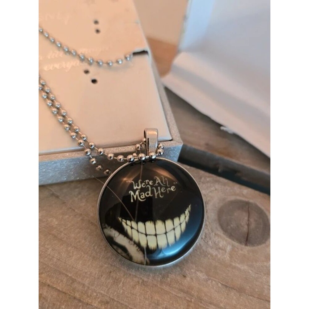 New Disney Alice in Wonderland Cheshire Cat We're All Mad Here Pendant Necklace
